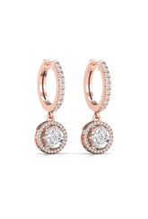 1.30 Ctw Round Diamond Illusion Halo Pattern Yellow Gold Hoop Earring
